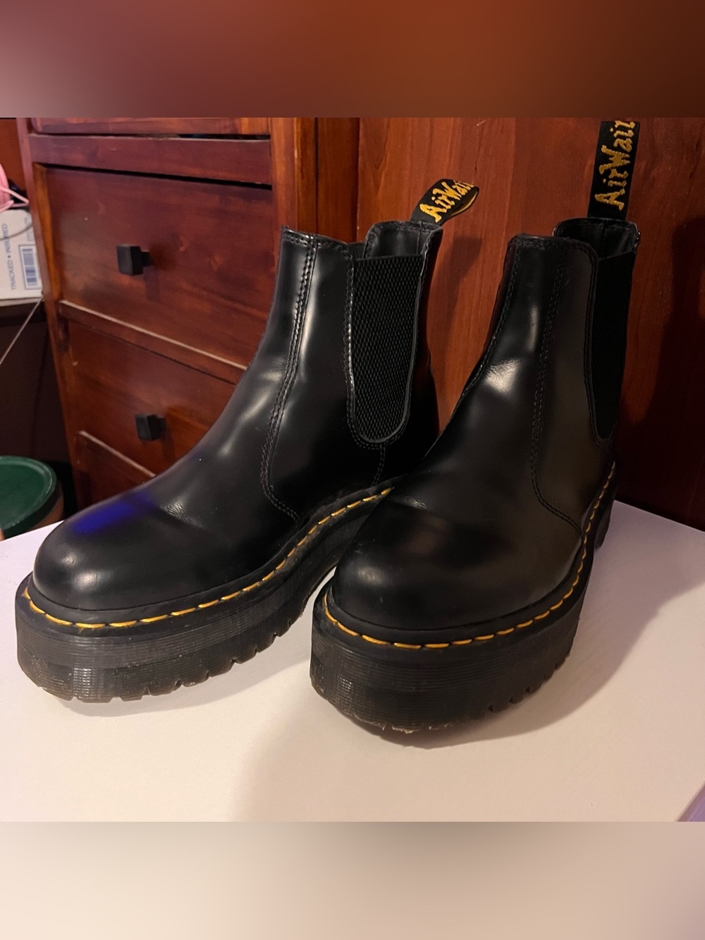 Dr Martens Black Smooth Leather Platform Chelsea Boots Size 8 US